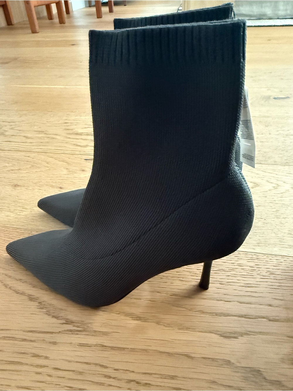 Zara Black Stretch Knit Pointed Sock Booties